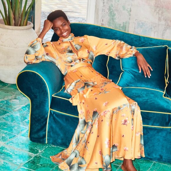 Johanna Ortiz Dresses & Skirts - Johanna Ortiz x H&M collab Floral Mustard Yellow Dress with Bow